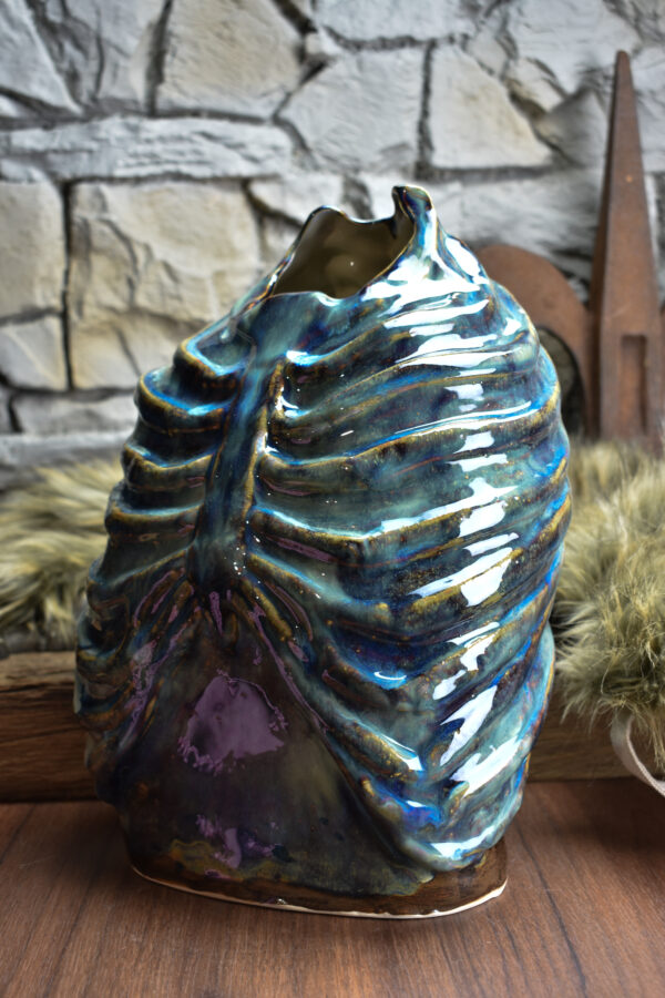 Handmade ribcage vase blue/brown effect glaze 2 - Image 6