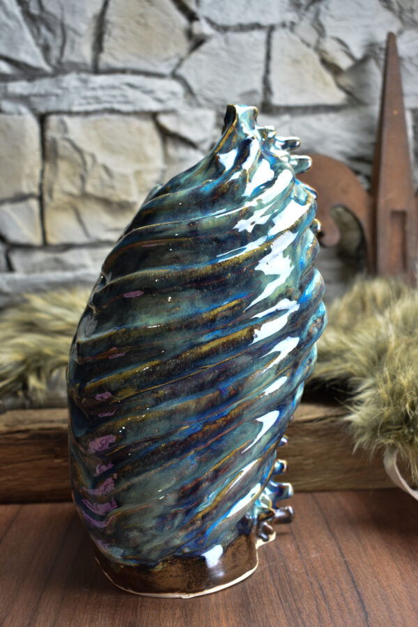 Handmade ribcage vase blue/brown effect glaze 2 - Image 5