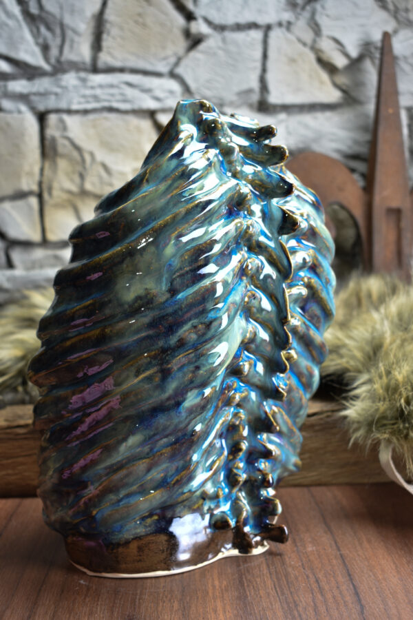 Handmade ribcage vase blue/brown effect glaze 2 - Image 4