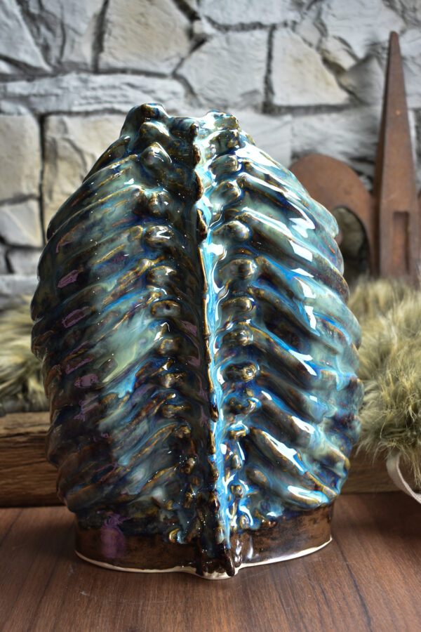 Handmade ribcage vase blue/brown effect glaze 2 - Image 3