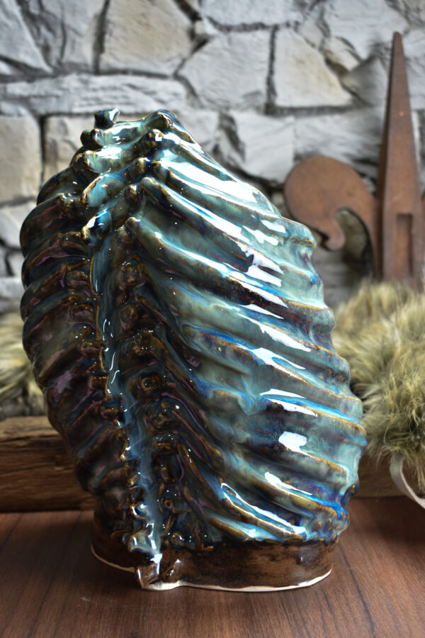 Handmade ribcage vase blue/brown effect glaze 2 - Image 2