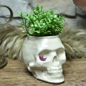 Small skull plantpot white and red bloody effect glaze