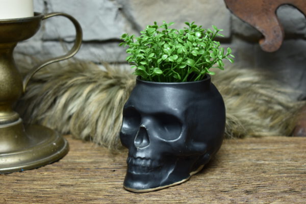 Small skull plantpot black matt 1