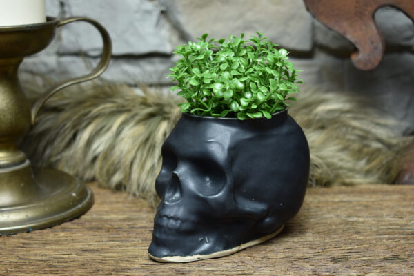 Small skull plantpot black matt 2