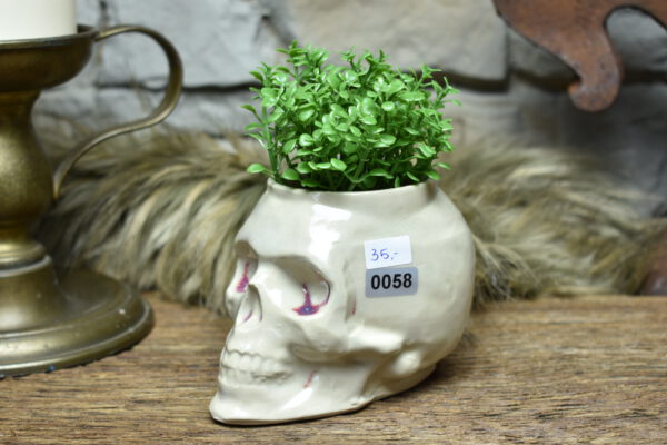 Small skull plantpot white shine and red blood effect glaze - Image 2