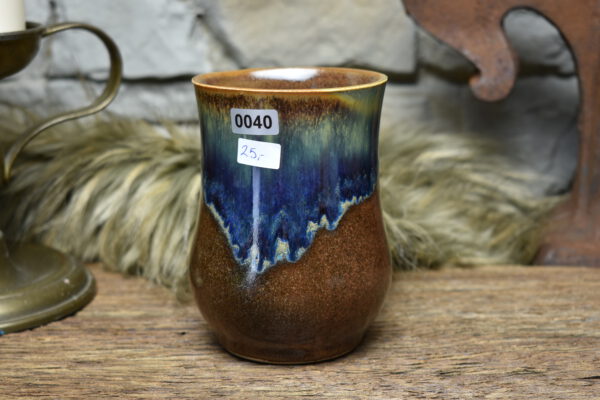 Handmade ceramic cup with matt brown and blue effect glaze - Image 4