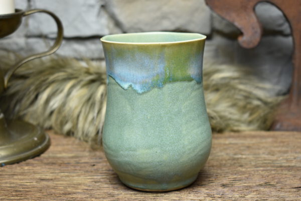 Handmade ceramic cup with green matt and effect glaze - Image 3