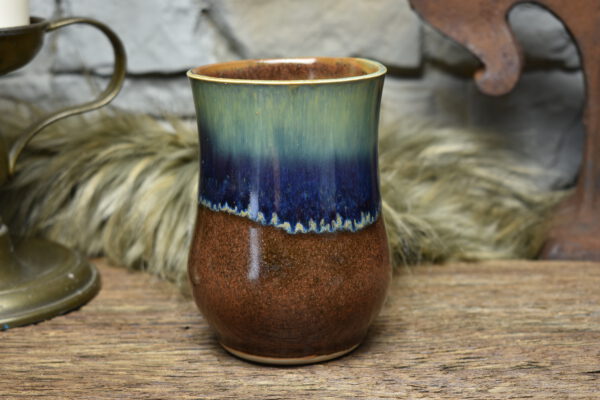 Handmade ceramic cup with brown and blue effect glaze 2 - Image 3