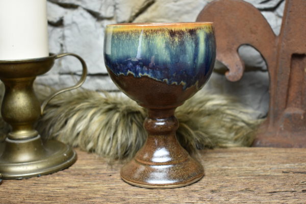 Handmade ceramic grail 500ML with brown and blue effect glaze 2 - Image 3