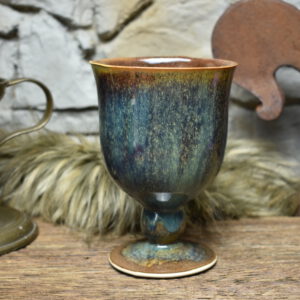 Handmade ceramic chalice brown blue effect glaze 1