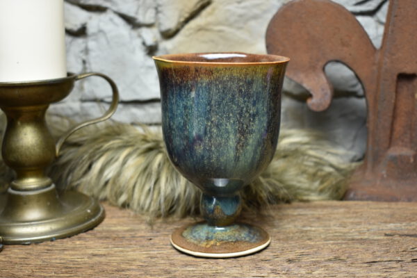 Handmade ceramic chalice brown blue effect glaze 1
