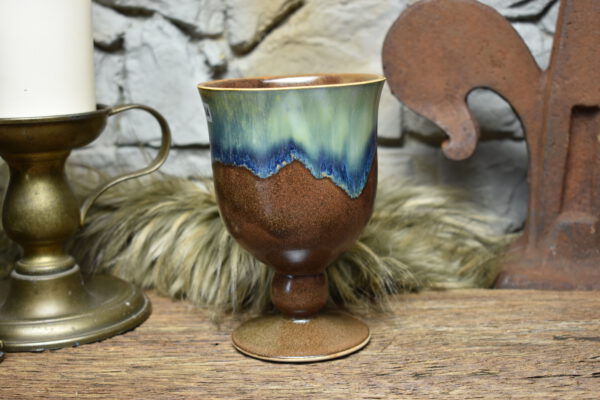 Handmade ceramic chalice blue brown effect glaze 2