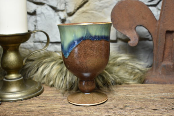 Handmade ceramic chalice blue brown effect glaze 2 - Image 2
