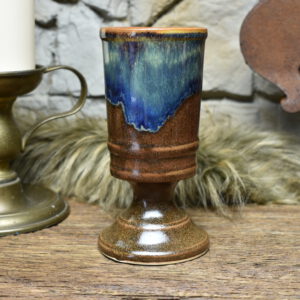 Handmade ceramic chalice 330ML with brown and blue effect glaze 1