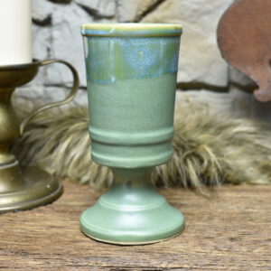 Handmade ceramic chalice 330ML with green matt and effect glaze 1