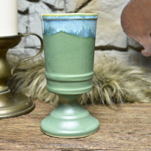 Handmade ceramic chalice 330ML with green matt and effect glaze 3