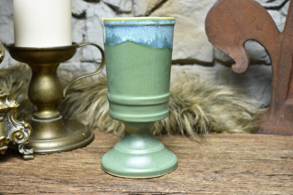 Handmade ceramic chalice 330ML with green matt and effect glaze 3