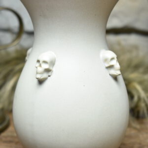 Handmade small vase with skulls white matt 2