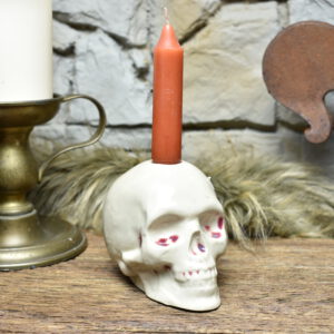 Handmade ceramic skull candle holder white with red blood effect glaze 1
