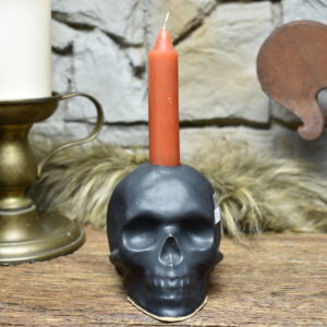 Handmade ceramic skull candle holder black matt 2