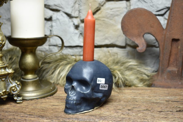 Handmade ceramic skull candle holder black matt 3 - Image 3