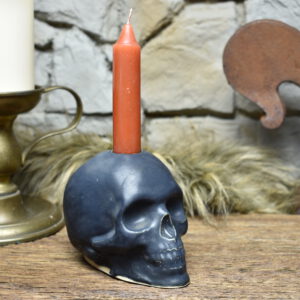 Handmade ceramic skull candle holder black matt 3