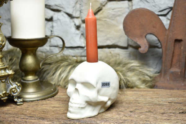 Handmade ceramic skull candle holder white matt - Image 3