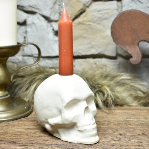 Handmade ceramic skull candle holder white matt