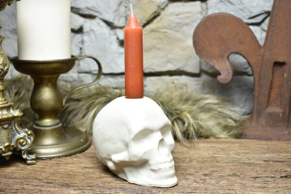 Handmade ceramic skull candle holder white matt