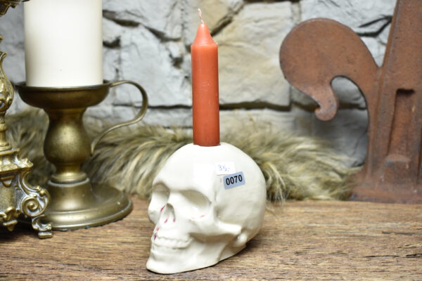 Handmade ceramic skull candle holder white and red effect glaze 2 - Image 4