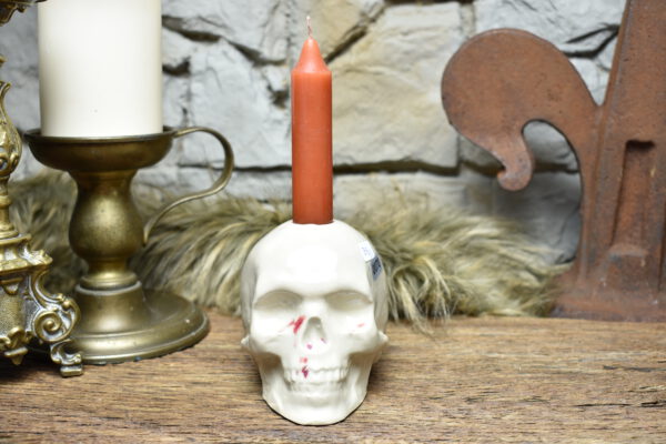 Handmade ceramic skull candle holder white and red effect glaze 2 - Image 3
