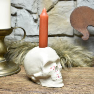 Handmade ceramic skull candle holder white and red effect glaze 2