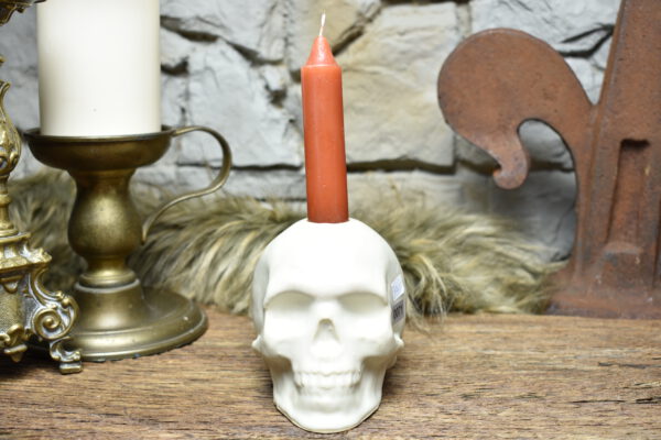 Handmade ceramic skull candle holder white matt 2