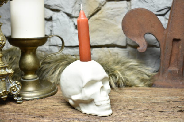 Handmade ceramic skull candle holder white matt 2 - Image 2
