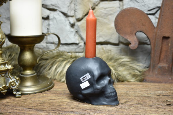 Handmade ceramic skull candle holder black matt 4 - Image 3