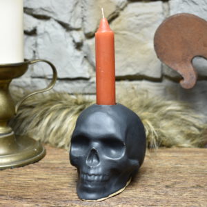 Handmade ceramic skull candle holder black matt 4