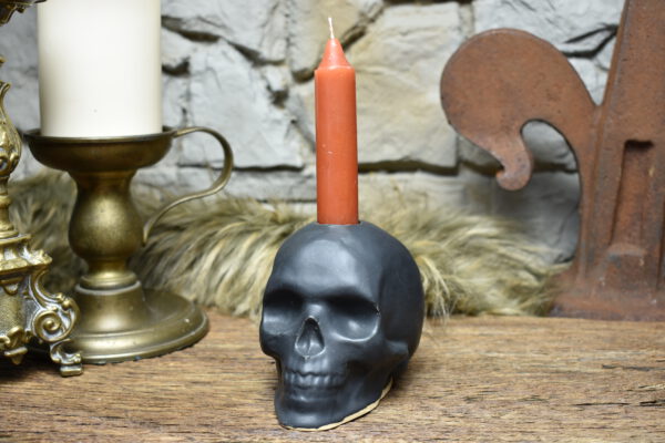 Handmade ceramic skull candle holder black matt 4