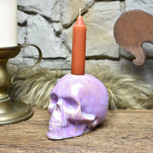 Handmade ceramic skull candle holder lilac effect glaze