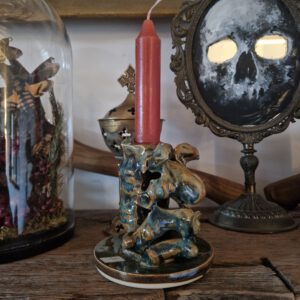 Handmade ceramic spine candle holder small blue/brown effect