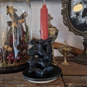 Handmade ceramic spine candle holder small matt black