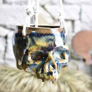 Small hanging skull plantpot brown/blue effect 2