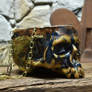 Large hanging skull plantpot brown blue effect glaze 2