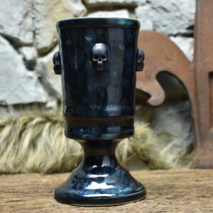 Handmade ceramic skull chalice 330ML with shiny black effect glaze