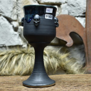 Handmade ceramic wine goblet with skulls - black matt and effect glaze 2
