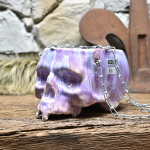 Medium size hanging skull plantpot lilac effect glaze