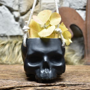 Small hanging skull plantpot black matt 2