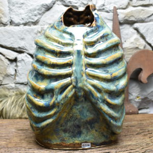 Handmade ribcage vase brown green blue effect glaze